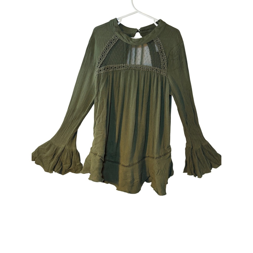 Beautees Girls Olive Green Boho Crochet Lace Bell Sleeve‎ Top Size M Medium